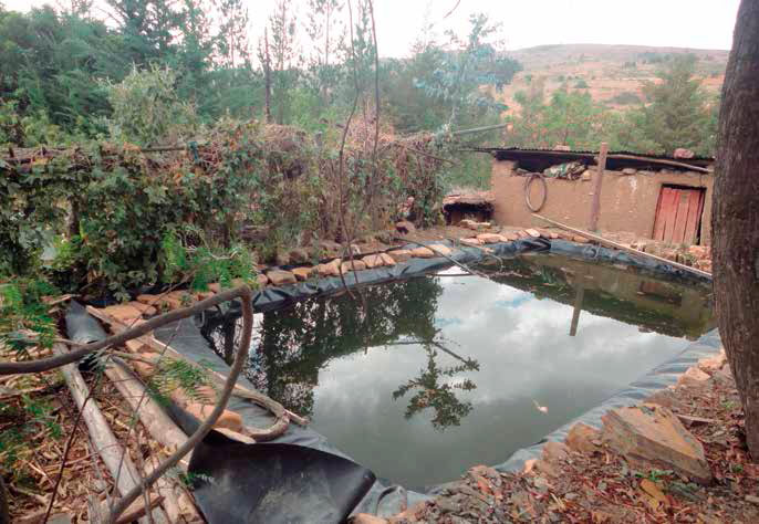 Reservorio de agua en la parcela de la familia Unzieta, en Cochabamba. Lourdes Céspedes.