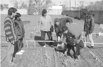 Construyendo zarandas en el jardín de la Ensenada / Foto: G. Cieza